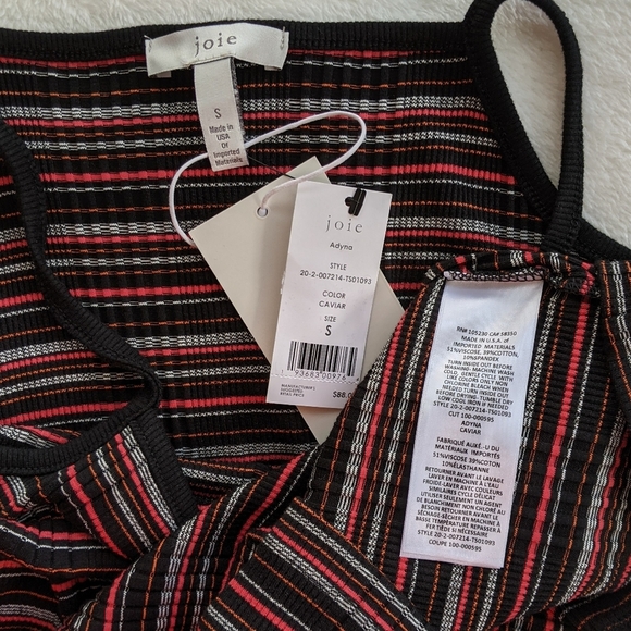 Joie Tank Top Square Neckline Striped Stretch Rib Knit Fitted Black Multi S NWT - Picture 10 of 11